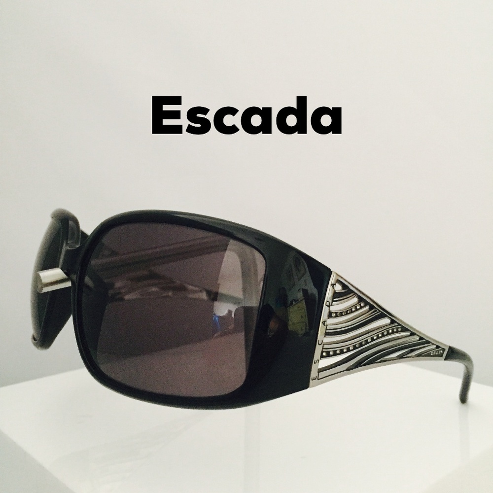 ESCADA Black Plastic & Silver Metal Sunglasses